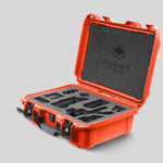 Angled view of Foama Orange Color Carry-on case and Black Custom Foam Insert for Sony FX-3
