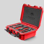 Angled view of Foama Red Color Carry-on case and Custom Foam Insert with Red Layer for Sony FX-3