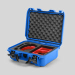 Angled view of Foama Blue Color Hard Case and Custom Foam Insert with a Stylish Red Layer for DJI Mini 3 & 4 Pro