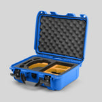 Angled view of Foama Blue Color Hard Case and Custom Foam Insert with a Stylish Yellow Layer for DJI Mini 3 & 4 Pro