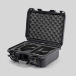 Angled view of Foama Graphite Color Hard Case and Custom Foam Insert with a Stylish Black Layer for DJI Mini 3 & 4 Pro