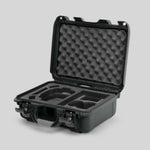 Angled view of Foama Olive Color Hard Case and Custom Foam Insert with a Stylish Black Layer for DJI Mini 3 & 4 Pro