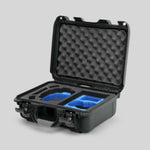 Angled view of Foama Olive Color Hard Case and Custom Foam Insert with a Stylish Blue Layer for DJI Mini 3 & 4 Pro