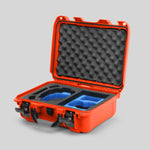 Angled view of Foama Graphite Color Hard Case and Custom Foam Insert with a Stylish Blue Layer for DJI Mini 3 & 4 Pro