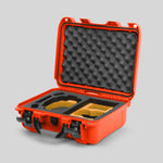 Angled view of Foama Orange Color Hard Case and Custom Foam Insert with a Stylish Yellow Layer for DJI Mini 3 & 4 Pro