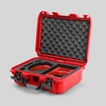Angled view of Foama Red Color Hard Case and Custom Foam Insert with a Stylish Red Layer for DJI Mini 3 & 4 Pro
