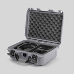 Angled view of Foama Silver Color Hard Case and Custom Foam Insert with a Stylish Black Layer for DJI Mini 3 & 4 Pro