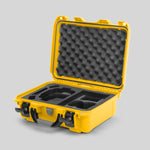 Angled view of Foama Yellow Color Hard Case and Custom Foam Insert with a Stylish Black Layer for DJI Mini 3 & 4 Pro