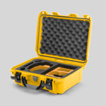 Angled view of Foama Yellow Color Hard Case and Custom Foam Insert with a Stylish Yellow Layer for DJI Mini 3 & 4 Pro
