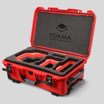 Angled view of Foama Red Color Carry-on case and Custom Foam Insert with Red Layer for RED Komodo-X