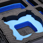 Close-up-view-1 of Foama Black Color All-Weather Carry-on Case and Custom Foam Insert with a Blue Layer for DJI Neo