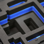 Close view of Black Color ARRI HI-5 Carry-On Case with Blue Layer Custom Foam Insert