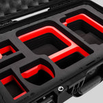 Close view of Black Color Canon C400 Camera Carry-on Case and Red Layer Custom Foam Insert