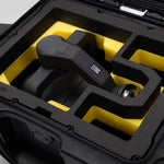 Close view of Black Color DJI Zenmuse H30T Carry-On Case with Yellow Layer Custom Foam Insert