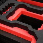 Close-up view 1 of Foama Black Color Carry-on case and Custom Foam Insert with Red Layer for RED Komodo-X