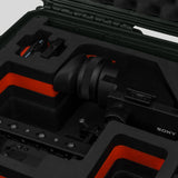 Close view of Olive Color Sony Burano Heavy Duty Roller Case and Custom Foam Insert with Red Layer for Burano Camera And Accessories