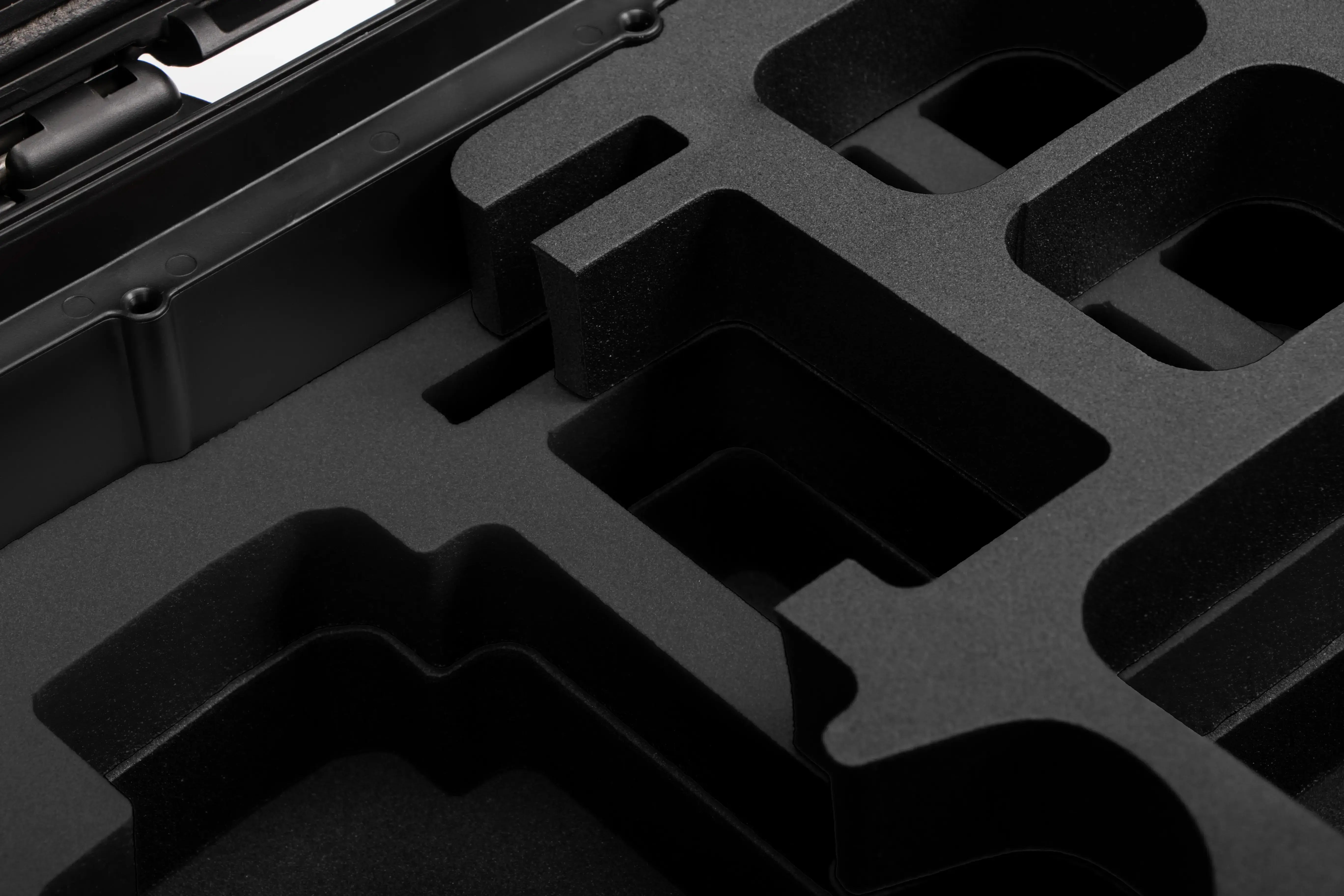 Close view of Canon Camera Compact Case For EOS R5, R5 II, R6, R6 II, R7 with Black Layer Custom Foam Insert