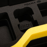 Close view of Black Nikon Compact Camera Case for Z8, Z7 lI, Z6 lI, Z6 III with Yellow Layer Custom Foam Insert
