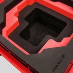 Close-up view 1 of Foama Red Color Carry-on case and Custom Foam Insert with Red Layer for RED Komodo-X