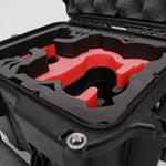 Close-up view 1 of DJI Neo Black Color Adventure Ready Compact Waterproof Carry-on Case and Custom Foam Insert with a Red Layer for DJI Neo