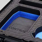 Close-up-view-2 of Foama Black Color All-Weather Carry-on Case and Custom Foam Insert with a Blue Layer for DJI Neo