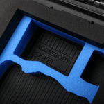 Close-up View 2 of a DJI Mini 3 & 4 Pro Black Color Hard Case with Custom Blue Foam Insert
