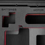 Close view of Black Color ARRI HI-5 Carry-On Case with Red Layer Custom Foam Insert