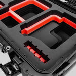 Close view of Black Color Canon C400 Camera Carry-on Case and Red Layer Custom Foam Insert