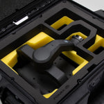 Close view of Black Color DJI Zenmuse H30T Carry-On Case with Yellow Layer Custom Foam Insert