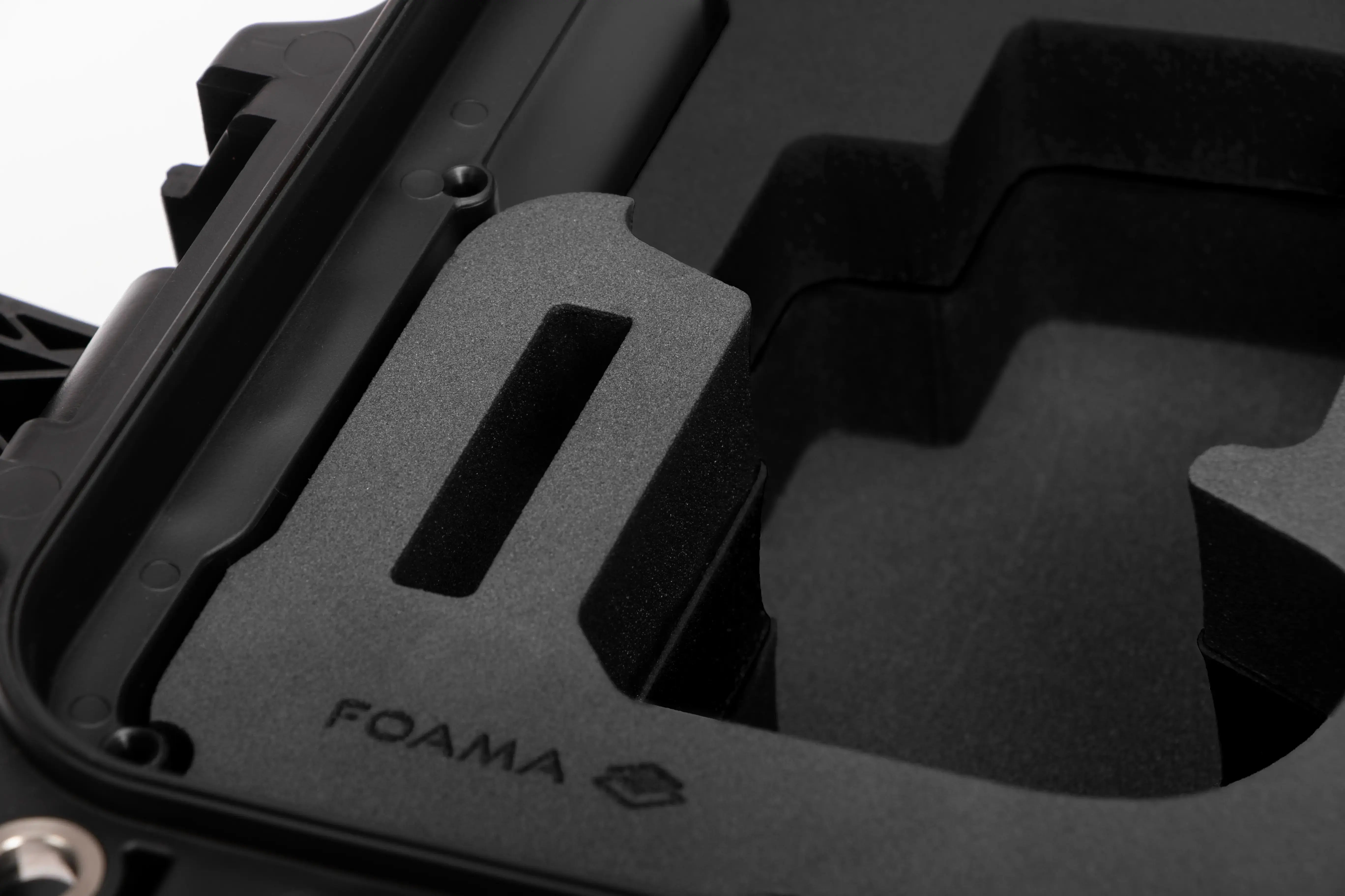 Close-up view of Canon Camera Compact Case For EOS R5, R5 II, R6, R6 II, R7 with Black Layer Custom Foam Insert