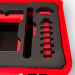 Close view of Red Color RED X Raptor Carry-On Case with Red Layer Custom Foam Insert
