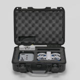 Front view of Foama black all-weather carry-on case with stylish blue layer insert, holding DJI Neo