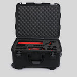 Front view of Sony FX3 and accessories in Black Color Studio Case and Custom Foam Insert with a red layer