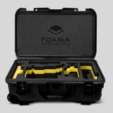 Front view of Black Color ARRI Alexa 35 Carry-On Case with Yellow Layer Custom Foam Insert