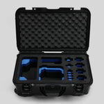 Front view of Foama Black Color Carry-on case and Custom Foam Insert with Blue Layer for Sony FX-6