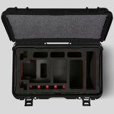 Top view of Black Color ARRI HI-5 Carry-On Case with Red Layer Custom Foam Insert