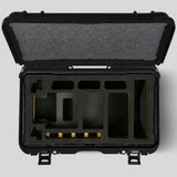 Top view of Black Color ARRI HI-5 Carry-On Case with Yellow Layer Custom Foam Insert