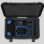 Top view of Foama Black Color Carry-on case and Custom Foam Insert with Blue Layer for Sony FX-6