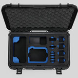 Top view of Foama Black Color Carry-on case and Custom Foam Insert with Blue Layer for Sony FX-6