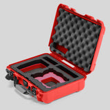 Angled view of Foama Red Color All-Weather Carry-on Case and Custom Foam Insert with a Red Layer for DJI Neo