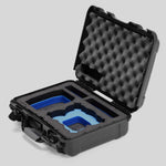 Angled-view of Foama Black Color All-Weather Carry-on Case and Custom Foam Insert with a Blue Layer for DJI Neo