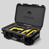 Angled view of Black Color ARRI Alexa 35 Carry-On Case with Yellow Layer Custom Foam Insert