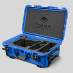 Angled view of Blue Color ARRI Alexa 35 Carry-On Case with Black Layer Custom Foam Insert