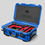 Angled view of Blue Color ARRI Alexa 35 Carry-On Case with Red Layer Custom Foam Insert