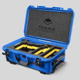 Angled view of Blue Color ARRI Alexa 35 Carry-On Case with Yellow Layer Custom Foam Insert