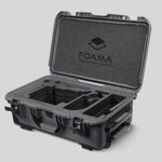 Angled view of Graphite Color ARRI Alexa 35 Carry-On Case with Black Layer Custom Foam Insert