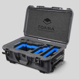 Angled view of Graphite Color ARRI Alexa 35 Carry-On Case with Blue Layer Custom Foam Insert