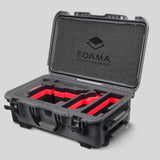 Angled view of Graphite Color ARRI Alexa 35 Carry-On Case with Red Layer Custom Foam Insert