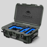 Angled view of Olive Color ARRI Alexa 35 Carry-On Case with Blue Layer Custom Foam Insert