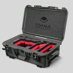 Angled view of Olive Color ARRI Alexa 35 Carry-On Case with Red Layer Custom Foam Insert